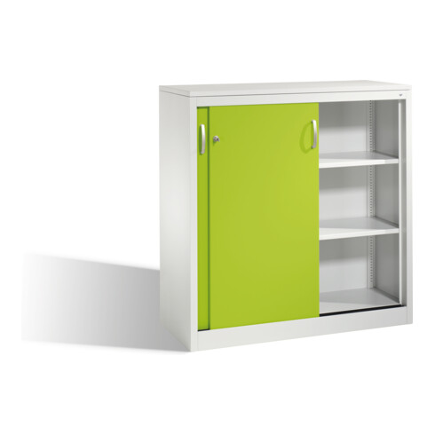 C+P Akten-Sideboard Acurado mit Schiebetüren, 3 Ordnerhöhen, H1200xB1200xT500mm Front Viridingrün Korpus Lichtgrau