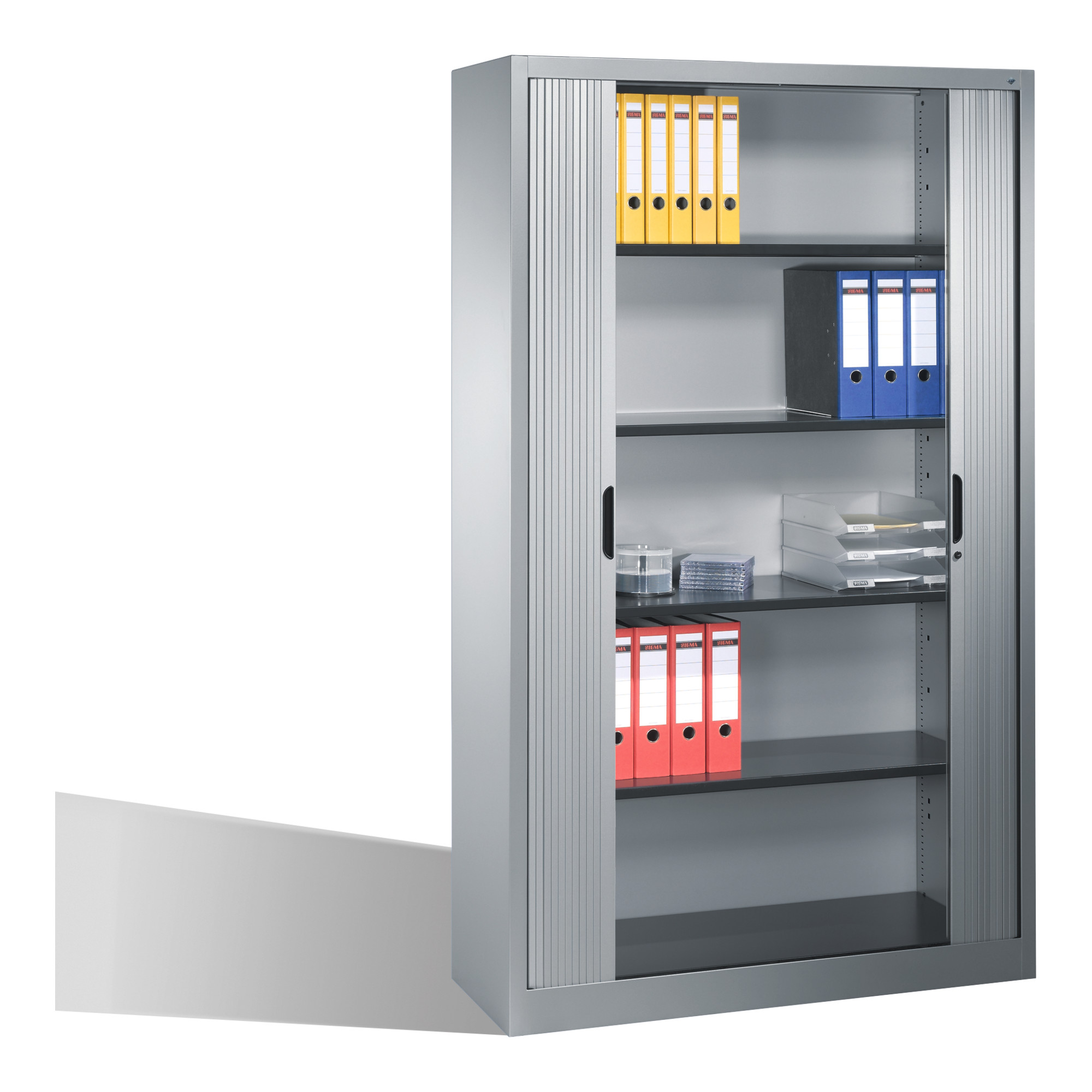 C+P Aktenschrank Omnispace mit Rollladen, 5 Ordnerhöhen, H1980xB1200xT420mm Weißaluminium ; C + P Möbelsysteme