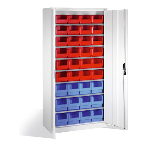 C+P Armoire à bacs de rangement 26 compartiments, H1980xL1000xP420mm Gris clair façade et corps