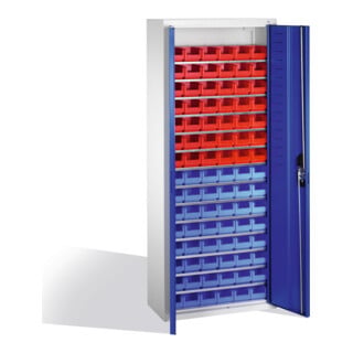 C+P Armoire à bacs de rangement 90 bacs visibles, H1690xL700xP300mm Face bleu gentiane Corps gris clair
