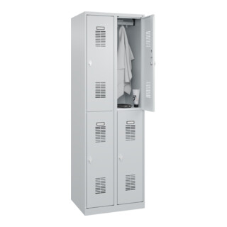 C+P Armoire à casiers double étage Base PLUS, 4 compartiments, 1850x600x500mm, 7035/7035