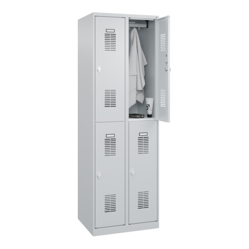 C+P Armoire à casiers double étage Base PLUS, 4 compartiments, 1850x600x500mm, 7035/7035