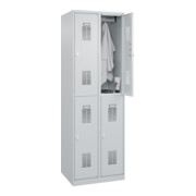 C+P Armoire à casiers double étage Base PLUS, 4 compartiments, 1850x600x500mm, 7035/7035