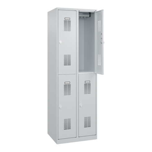 C+P Armoire à casiers double étage Base PLUS, 4 compartiments, 1850x600x500mm, 7035/7035