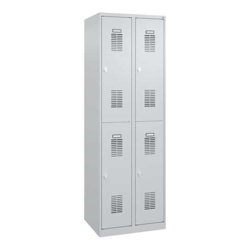 C+P Armoire à casiers double étage Base PLUS, 4 compartiments, 1850x600x500mm, 7035/7035
