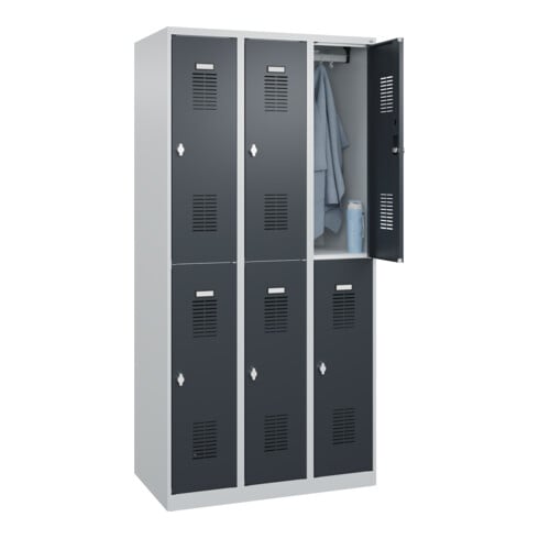 C+P Armoire à casiers double étage Base PLUS, 6 compartiments, 1850x900x500mm, 7035/7016
