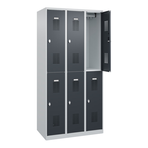 C+P Armoire à casiers double étage Base PLUS, 6 compartiments, 1850x900x500mm, 7035/7016