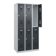 C+P Armoire à casiers double étage Base PLUS, 6 compartiments, 1850x900x500mm, 7035/7016-2