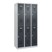 C+P Armoire à casiers double étage Base PLUS, 6 compartiments, 1850x900x500mm, 7035/7016-4