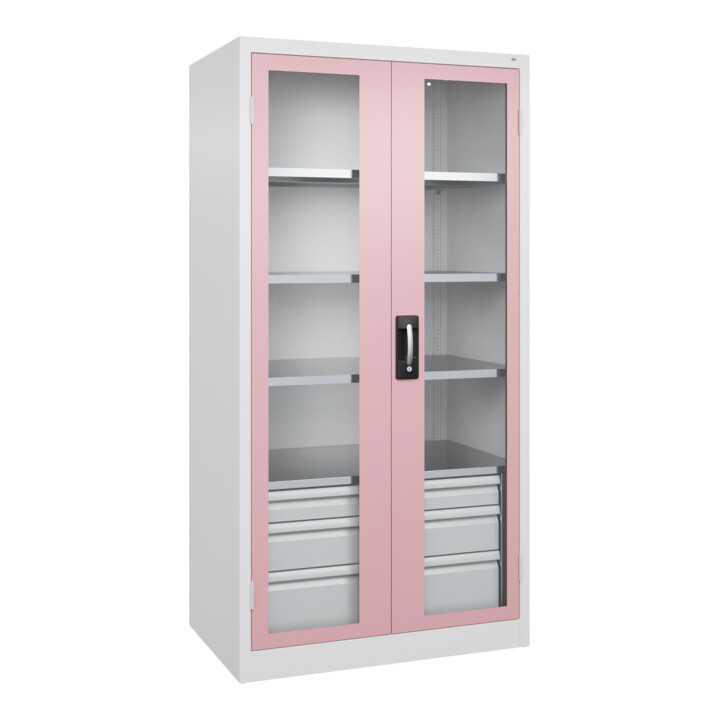 C+P Armoire à charges lourdes Acurado Pro 1950 x 1000 x 600 mm blanc/rose