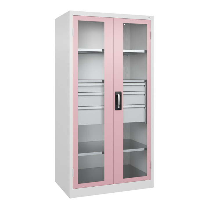 C+P Armoire à charges lourdes Acurado Pro 1950 x 1000 x 600 mm blanc/rose