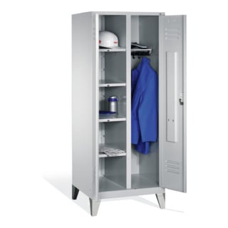 C+P Armoire à linge Classic sur pieds, 2 compartiments, H1850×I810×P500mm, façade gris clair, corps gris clair