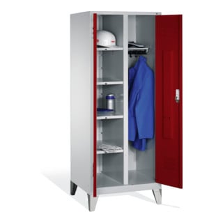 C+P Armoire à linge Classic sur pieds, 2 compartiments, H1850×I810×P500mm, façade rubis, corps gris clair