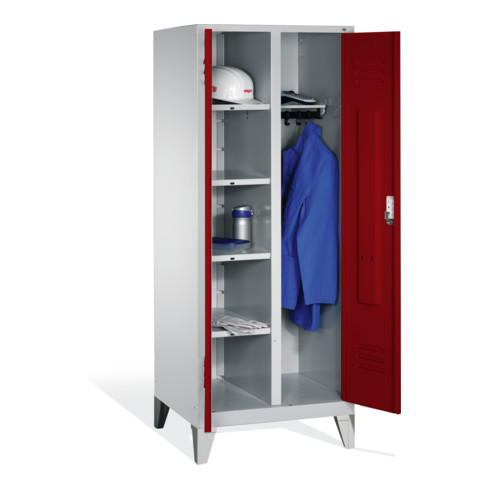 C+P Armoire à linge Classic sur pieds, 2 compartiments, H1850xL810xP500mm Avant Rouge rubis corps Gris clair