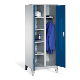 C+P Armoire à linge Classic sur pieds, 2 compartiments, H1850×I810×P500 mm, façade bleu gentiane, corps gris clair