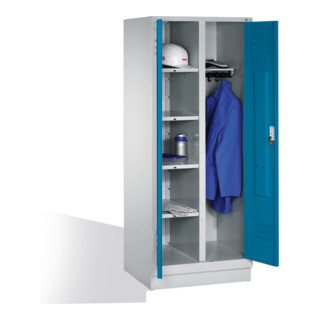 C+P Armoire à linge Classic sur socle, 2 compartiments, H1850×I810×P500mm, façade bleu clair, corps gris clair