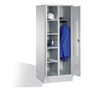 C+P Armoire à linge Classic sur socle, 2 compartiments, H1850 × I810 × P500 mm, façade gris clair, corps gris clair