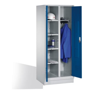 C+P Armoire à linge Classic sur socle, 2 compartiments, H1850×I810×P500mm, façade bleu gentiane, corps gris clair