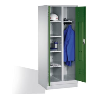 C+P Armoire à linge Classic sur socle, 2 compartiments, H1850×I810×P500 mm, façade vert réséda, corps gris clair