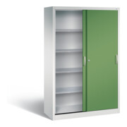 C+P Armoire à outils robuste avec portes coulissantes, 4 étagères, H1950xL1200xP500mm Face avant Reseda vert corps gris clair