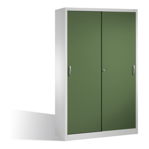 C+P Armoire à outils robuste avec portes coulissantes, 4 étagères, H1950xL1200xP500mm Face avant Reseda vert corps gris clair