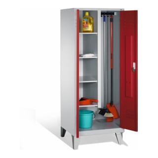Armoire à produits nettoyants C+P Classic on feet 2 compartiments avant rouge rubis corps gris clair