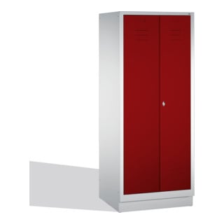 C+P Armoire à produits nettoyants Classic sur socle 2 compartiments avant rouge rubis carrosserie gris clair