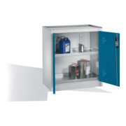 C+P Armoire d'appoint écologique avec portes battantes, 2 tablettes, H1020xL930xP500mm Façade bleu clair Corps gris clair