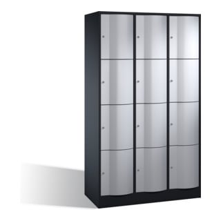 C+P Armoire de rangement Resisto, 12 compartiments, H1950xL1150xP540mm Avant Corps en aluminium blanc Corps en aluminium noir gris noir