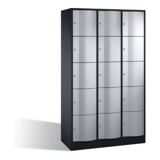 C+P Armoire de rangement Resisto, 15 compartiments, H1950xL1150xP540mm Avant Corps en aluminium blanc Corps en aluminium noir gris noir