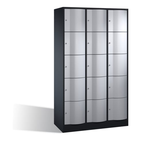 C+P Armoire de rangement Resisto, 15 compartiments, H1950xL1150xP540mm Avant Corps en aluminium blanc Corps en aluminium noir gris noir