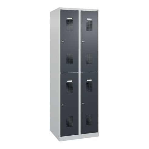 C+P Armoire double étage Basis PLUS, 4 casiers, 1850x600x500mm, 7035/7016