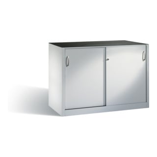 C+P Armoire latérale robuste avec portes coulissantes, 2 x 1 tablette, H1000xW1600xD500mm Avant Corps gris clair Corps gris clair Gris clair