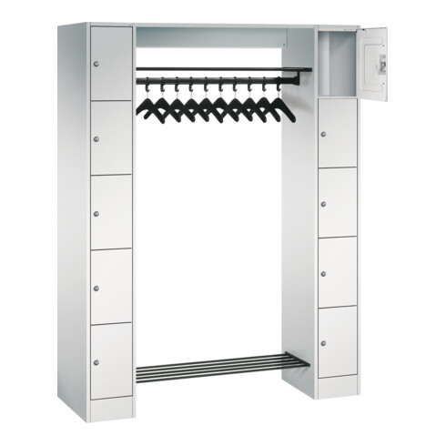 C+P Armoire ouverte avec casiers pour 10 personnes, H1950xL1430xP480mm avant gris clair corps gris clair gris clair