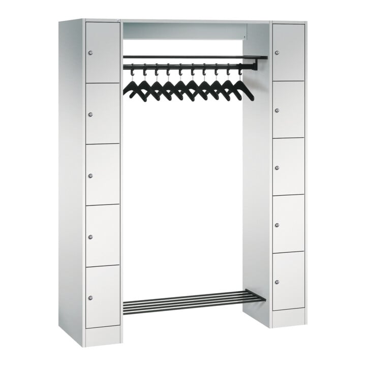 C+P Armoire ouverte avec casiers pour 10 personnes, H1950xL1430xP480mm avant gris clair corps gris clair gris clair