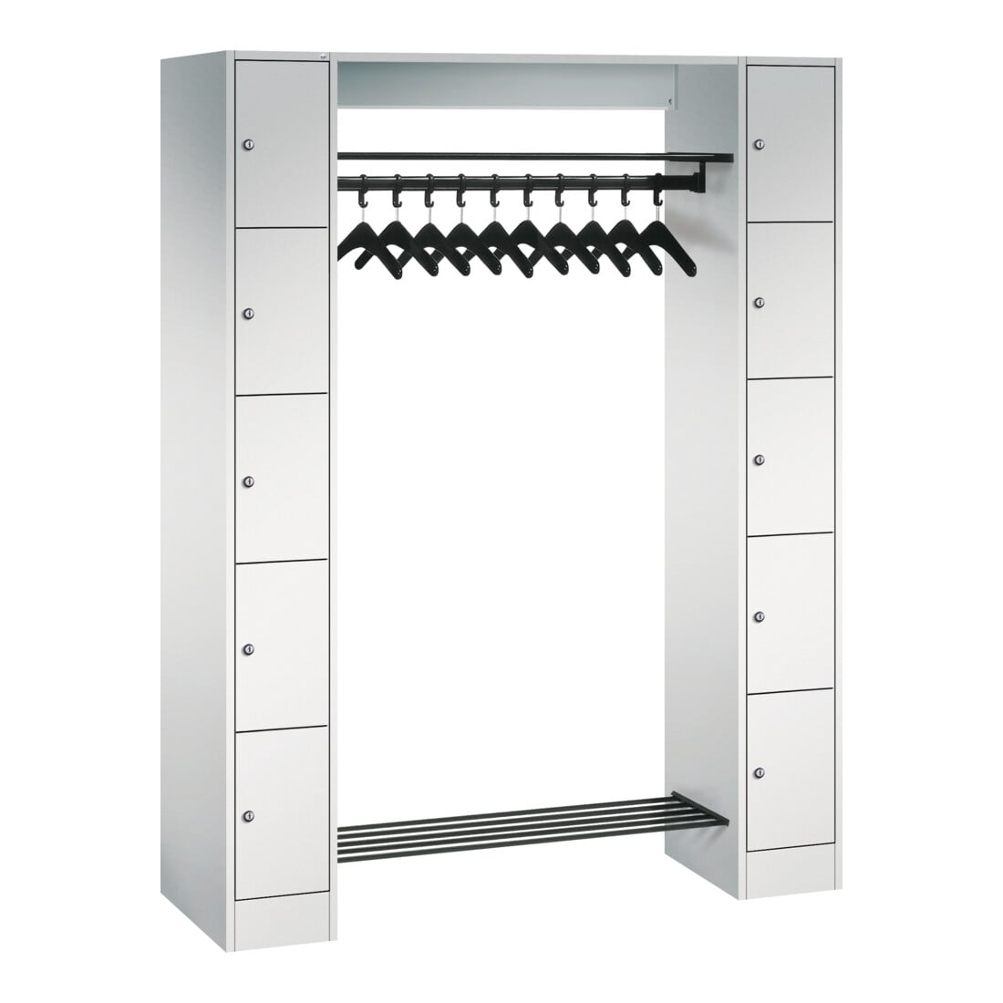 C+P Armoire ouverte avec casiers pour 10 personnes, H1950xL1430xP480mm avant gris clair corps gris clair gris clair
