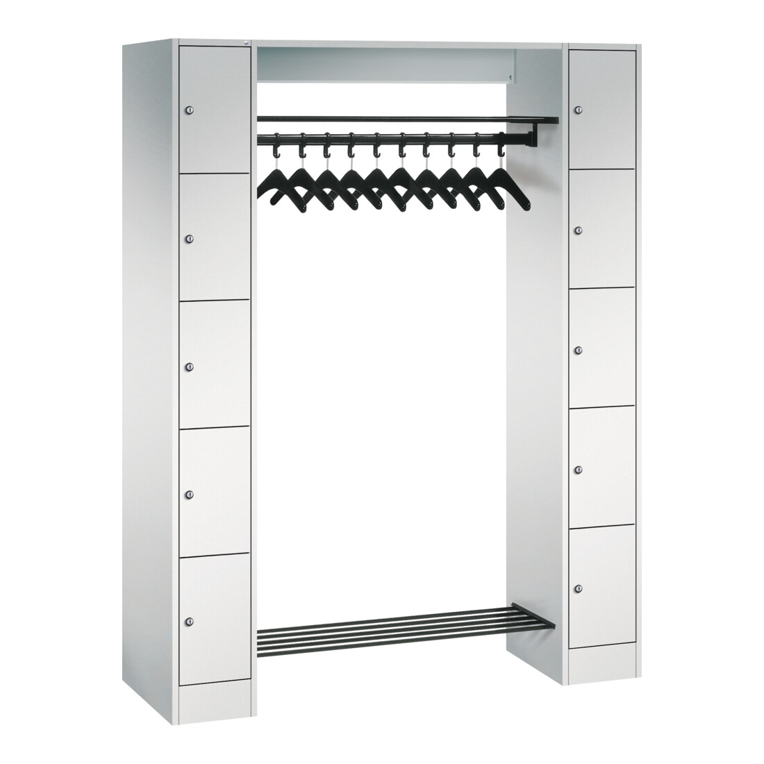 C+P Armoire ouverte avec casiers pour 10 personnes, H1950xL1430xP480mm avant gris clair corps gris clair gris clair