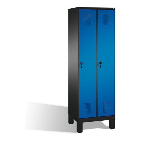 Armoire C+P Evolo sur pieds 2 compartiments Façade Gentiane avant corps bleu corps gris noir