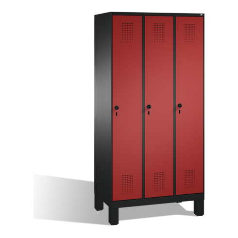 C+P casier Evolo sur pieds 3 compartiments avant rouge rubis corps corps noir gris noir