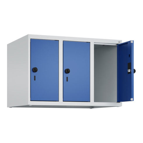 C+P Aufsatzschrank, 7035 500x750x500mm Front RAL 5010 Enzianblau Verschluss Sicherheits-Drehriegel 3 Abteile
