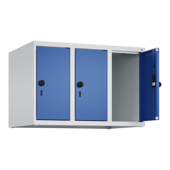 C+P Aufsatzschrank, 7035 500x750x500mm Front RAL 5010 Enzianblau Verschluss Sicherheits-Drehriegel 3 Abteile