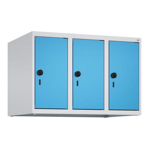 C+P Aufsatzschrank, 7035 500x750x500mm Front RAL 5012 Lichtblau Verschluss Sicherheits-Drehriegel 3 Abteile