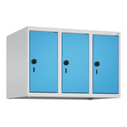 C+P Aufsatzschrank, 7035 500x750x500mm Front RAL 5012 Lichtblau Verschluss Sicherheits-Drehriegel 3 Abteile
