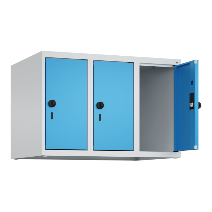 C+P Aufsatzschrank, 7035 500x750x500mm Front RAL 5012 Lichtblau Verschluss Sicherheits-Drehriegel 3 Abteile
