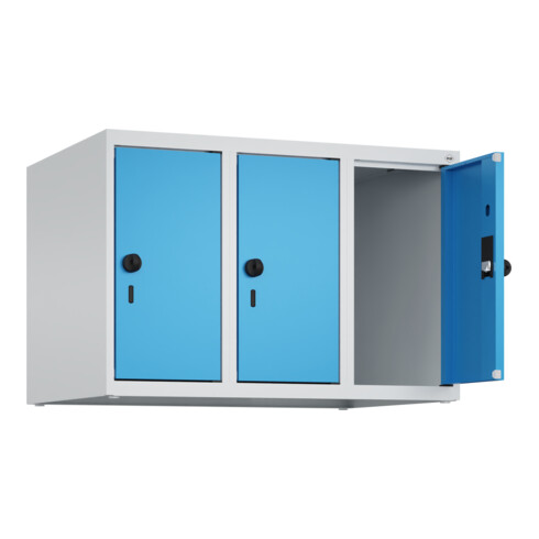 C+P Aufsatzschrank, 7035 500x750x500mm Front RAL 5012 Lichtblau Verschluss Sicherheits-Drehriegel 3 Abteile