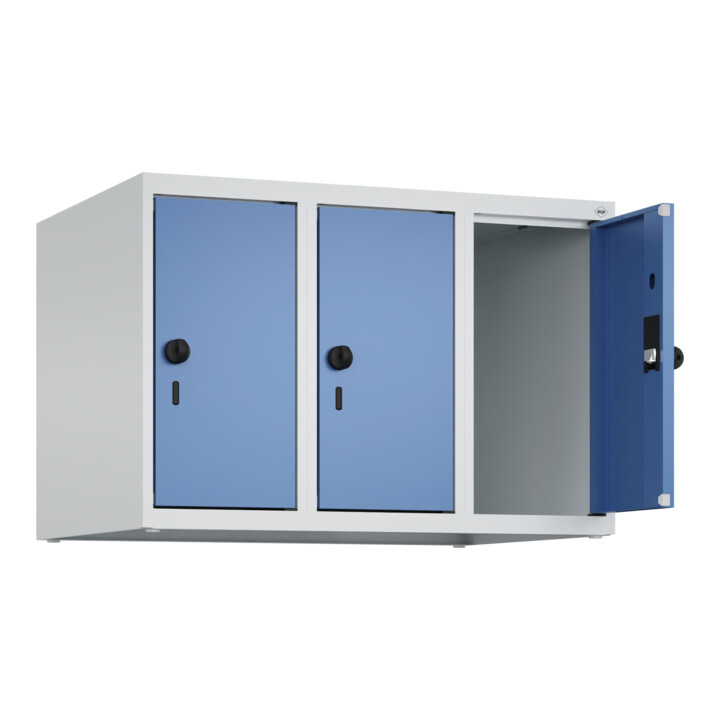 C+P Aufsatzschrank, 7035 500x750x500mm Front RAL 5023 Fernblau Verschluss Sicherheits-Drehriegel 3 Abteile