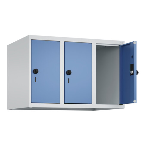 C+P Aufsatzschrank, 7035 500x750x500mm Front RAL 5023 Fernblau Verschluss Sicherheits-Drehriegel 3 Abteile