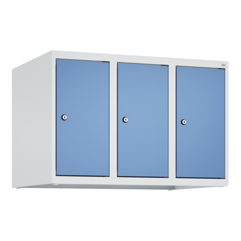 C+P Aufsatzschrank, 7035 500x750x500mm Front RAL 5023 Fernblau Verschluss Zylinderschloss 3 Abteile