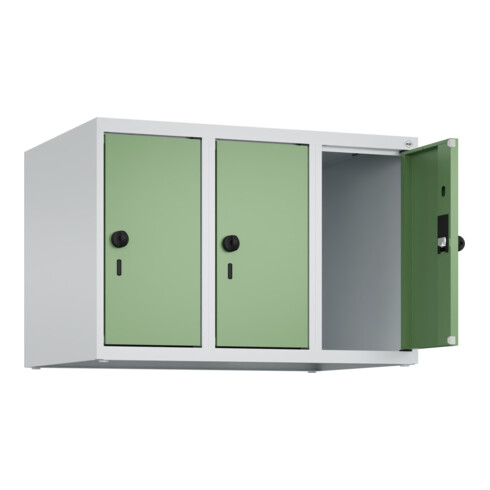 C+P Aufsatzschrank, 7035 500x750x500mm Front RAL 6011 Resedagrün Verschluss Sicherheits-Drehriegel 3 Abteile