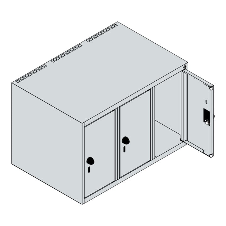 C+P Aufsatzschrank, 7035 500x750x500mm Front RAL 6011 Resedagrün Verschluss Zylinderschloss 3 Abteile